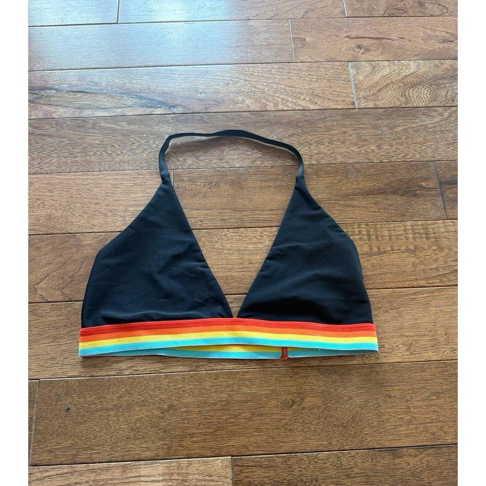 Spiritual Gangster Fixed Tri Halter Top Black Striped Band Medium